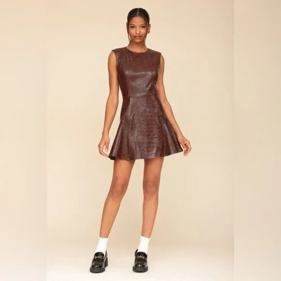 Avec Les Filles Women's Croc-Embossed Mini Dress Chocolate Brown Size 14 - Picture 1 of 16